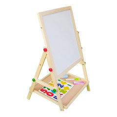 Wooden Art Easel for Kids, Double Sided Whiteboard & Blackboard, Magnetic Drawing Board for Toddlers with Multi-Colour Chalk, Dry Wipe Marker and Sponge | Adjustable Height 53-63cm