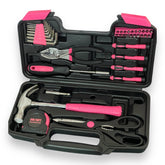 Ladies Pink Tool Box Set DIY Kit with Pink Hammer, Pink Pliers, Screwdrivers