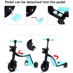 3 IN 1 Kids Scooter Tricycle Trike Convertible 3 Wheels Balance Bike Walker