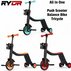4 IN 1 Kids Push Scooter Tricycle Trike Convertible 3 Wheels Balance Bike Walker