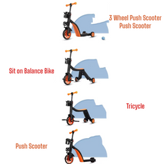 4 IN 1 Kids Push Scooter Tricycle Trike Convertible 3 Wheels Balance Bike Walker