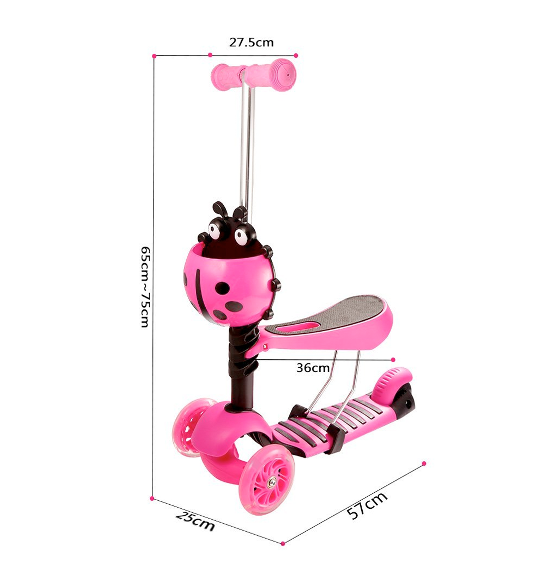 3 in 1 Kids Scooter Adjustable Seat 3 Wheels Kick Scooters Toddler Age 2-12yrs