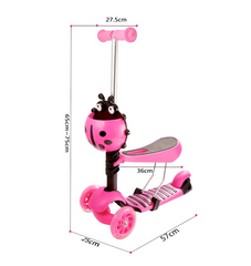 3 in 1 Kids Scooter Adjustable Seat 3 Wheels Kick Scooters Toddler Age 2-12yrs