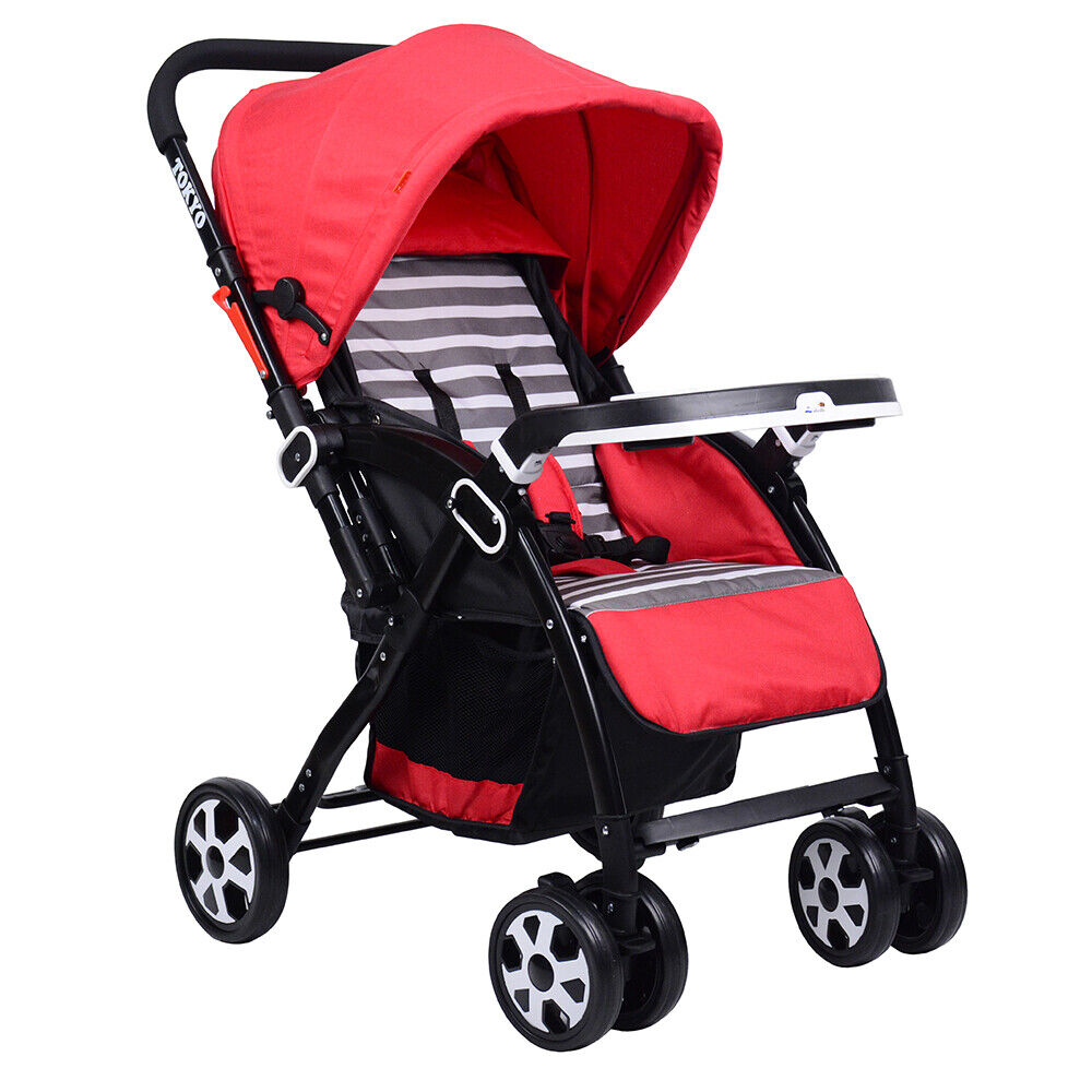 2 in 1 Pushchair Stroller w/ Reversible Seat Single Hand Foldable Red