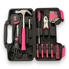 Ladies Pink Tool Box Set DIY Kit with Pink Hammer, Pink Pliers, Screwdrivers