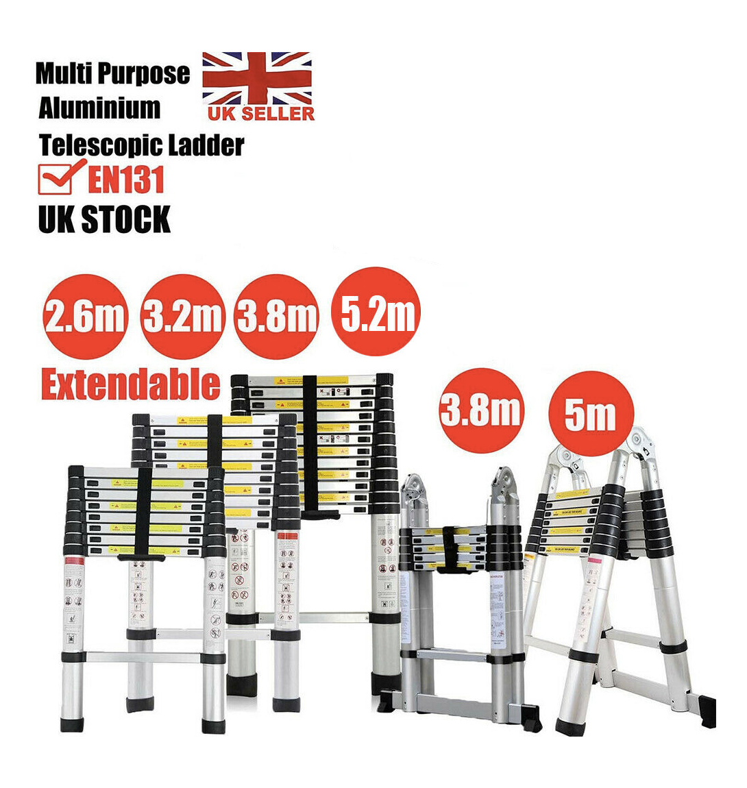 Multi Purpose Telescopic Ladder Aluminium  Folding Extendable Non-Slip Safety UK