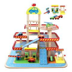 New Wooden 3 Storey Garage Pretend Toy Kids Educational Car Role Play Gift Set