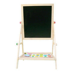 Wooden Art Easel for Kids, Double Sided Whiteboard & Blackboard, Magnetic Drawing Board for Toddlers with Multi-Colour Chalk, Dry Wipe Marker and Sponge | Adjustable Height 53-63cm