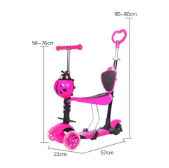 5 in 1 Kids Scooter Adjustable Seat 3 Wheels Kick Scooters Toddler Age 2-12yrs