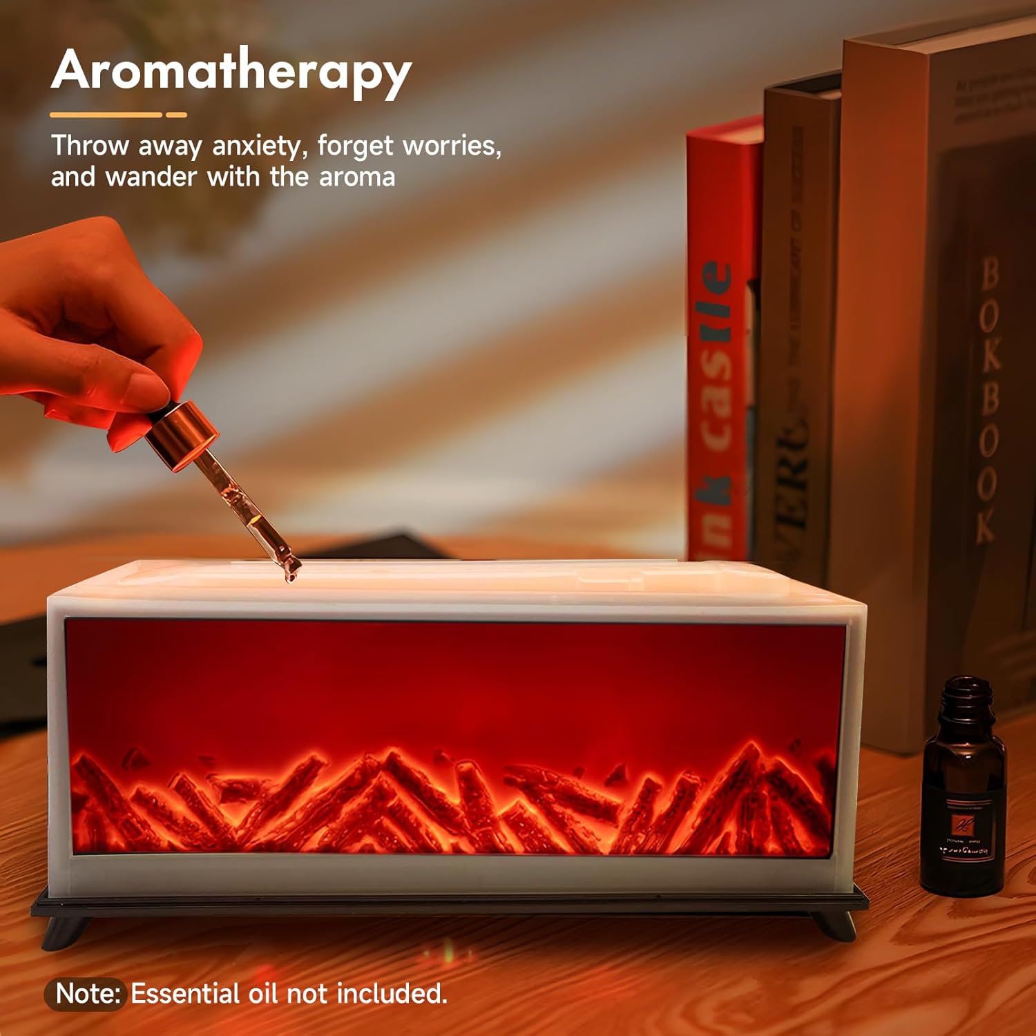 Fireplace Flame Humidifier Colourful Light Flame Essential Oil Diffuser Mute Work