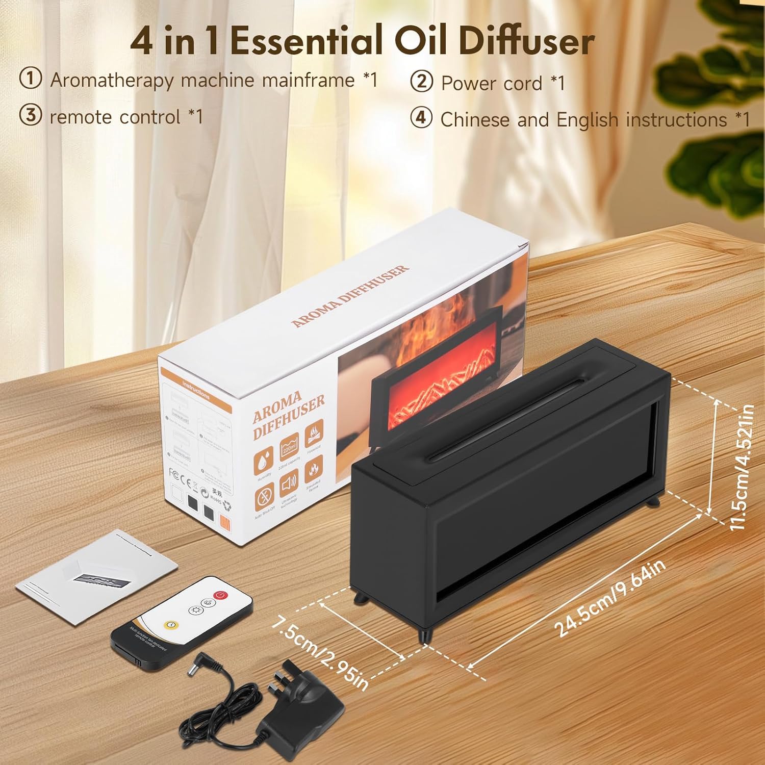 Fireplace Flame Humidifier Colorful Light Flame Essential Oil Diffuser Mute Work