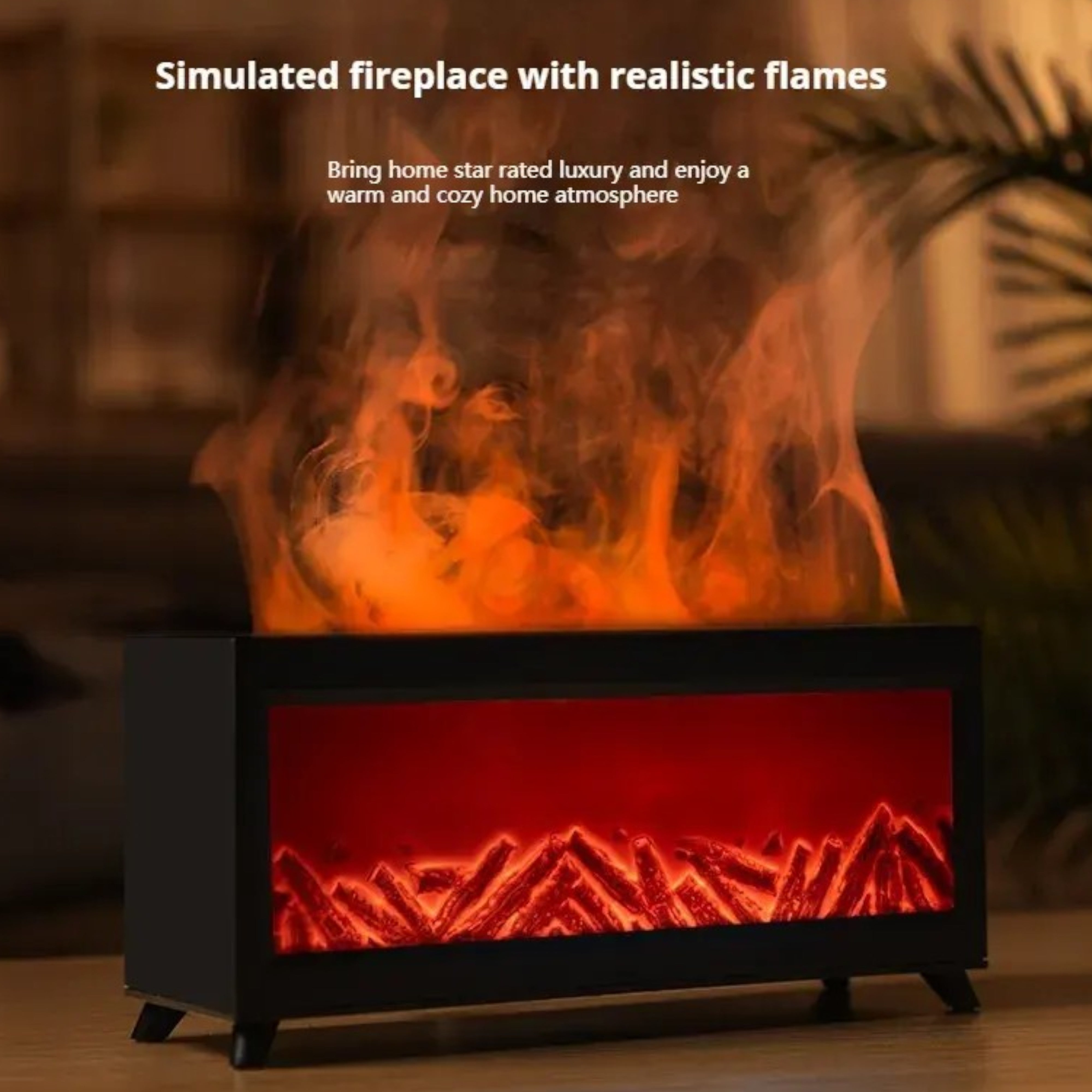 Fireplace Flame Humidifier Colourful Light Flame Essential Oil Diffuser Mute Work