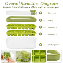 Ice Cube Tray with Lid and Bin, 56 Pcs Ice Cube Mold, 2 Trays & Ice Scoop, BPA