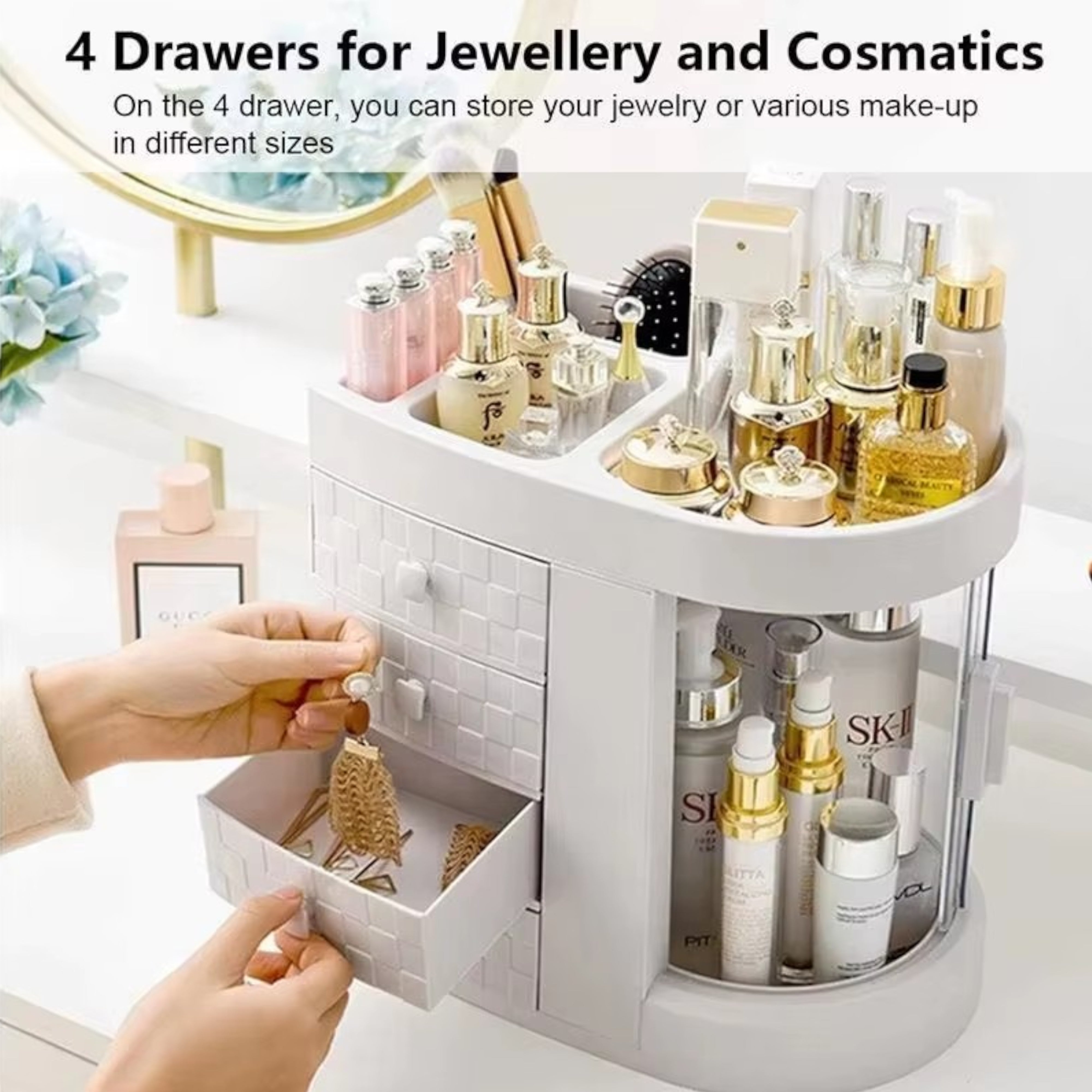 Large Make Up Organiser Cosmetic Vanity Case Box 4 Drawers Skincare Storage