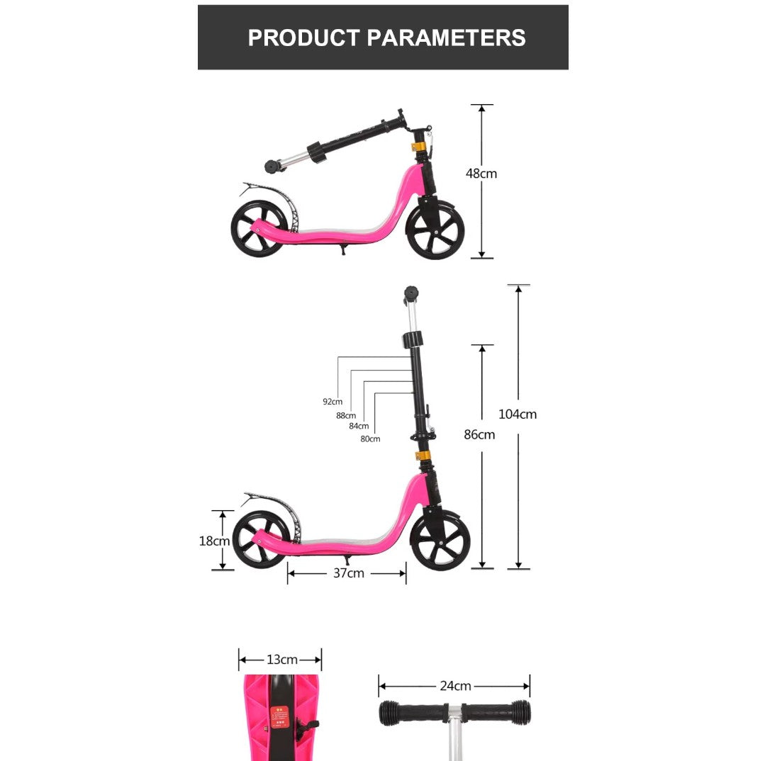 Teens Adult Folding Kick Scooter 2 Big Wheels Adjustable Height Ride On Toy