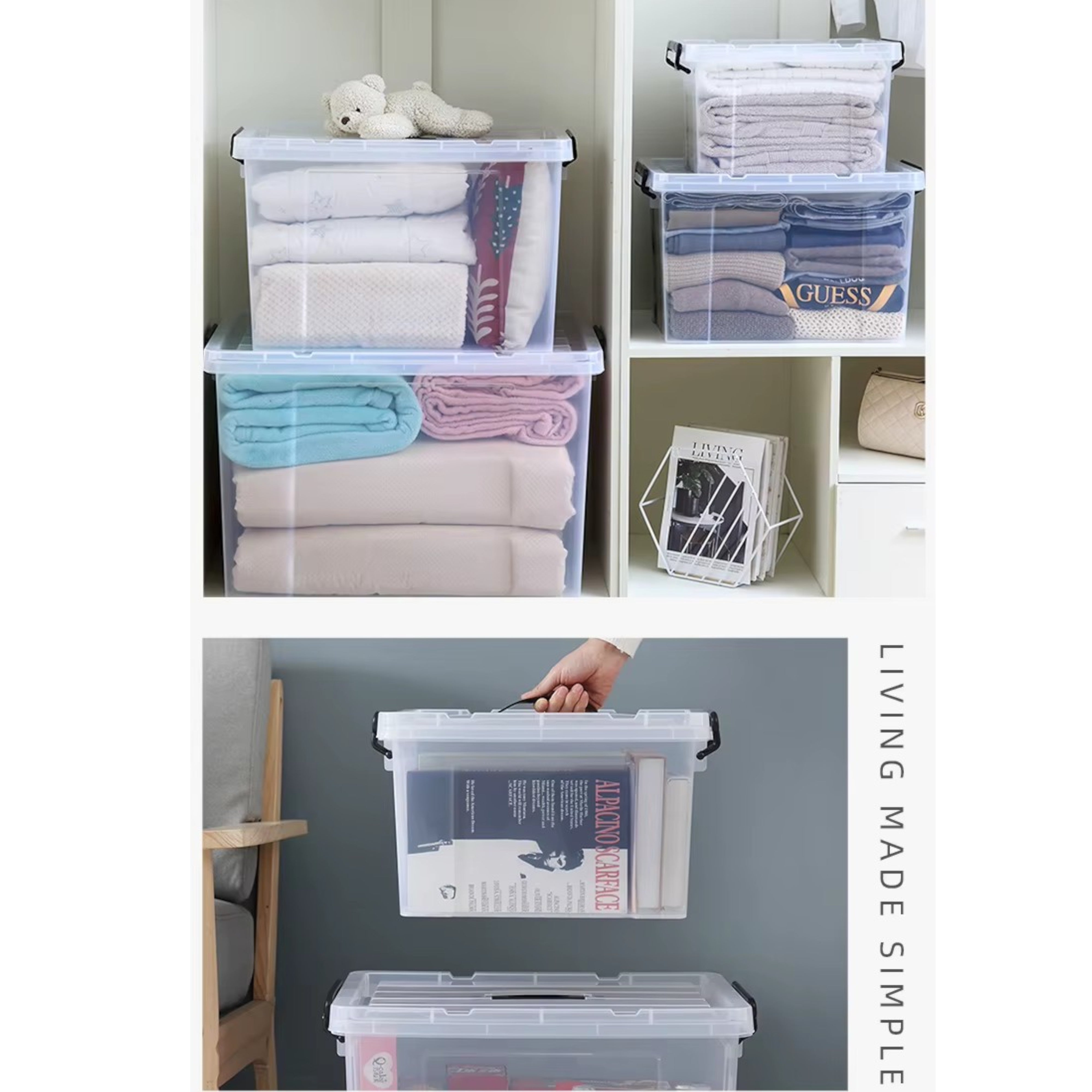 Clear Plastic Storage Boxes with Lids Stackable Box Home Office Kitchen UK Made