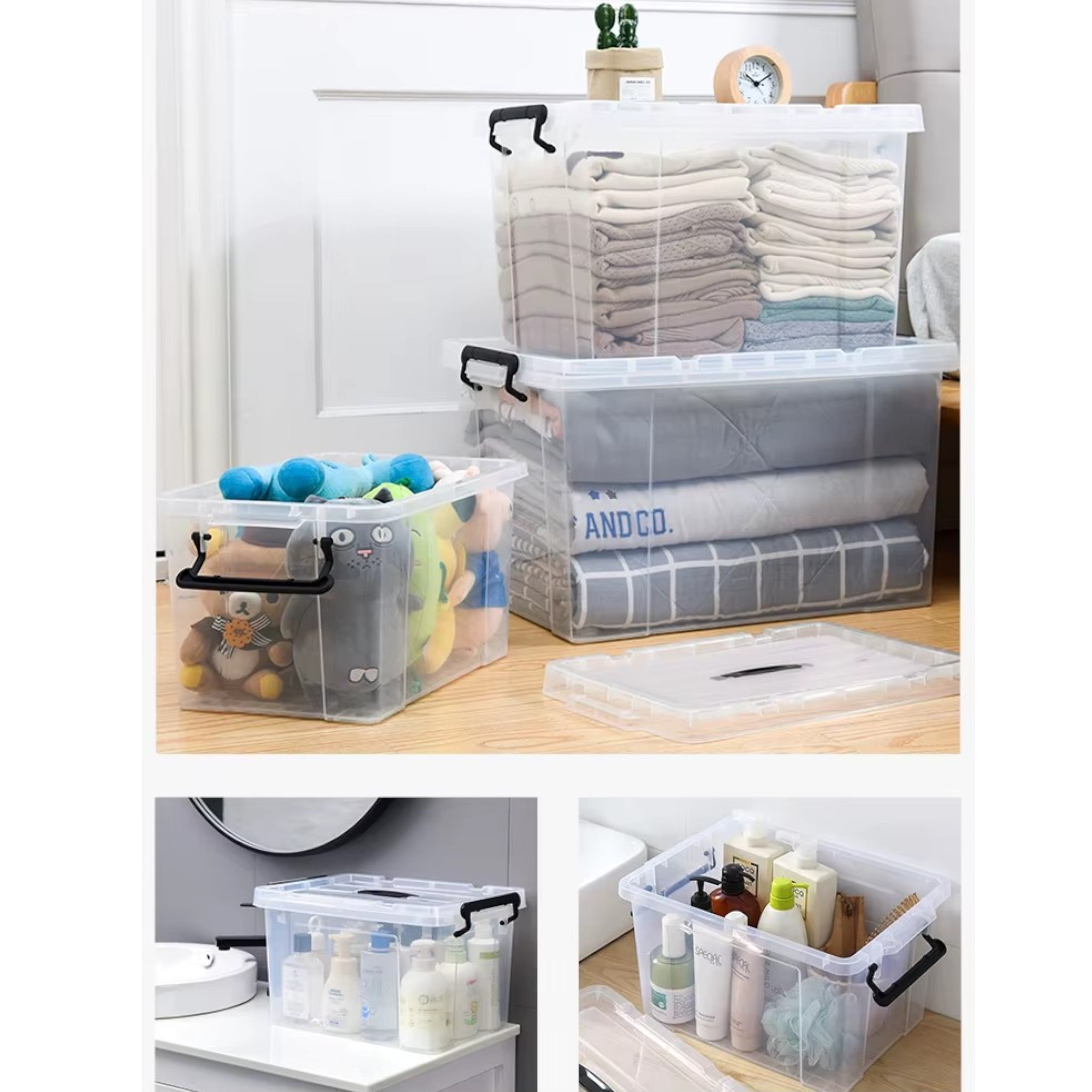 Clear Plastic Storage Boxes with Lids Stackable Box Home Office Kitchen UK Made